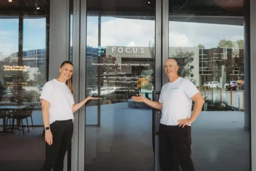 Focus Health & Fitness Norwest studio entrance, offering personal training, stretch, and holistic health services