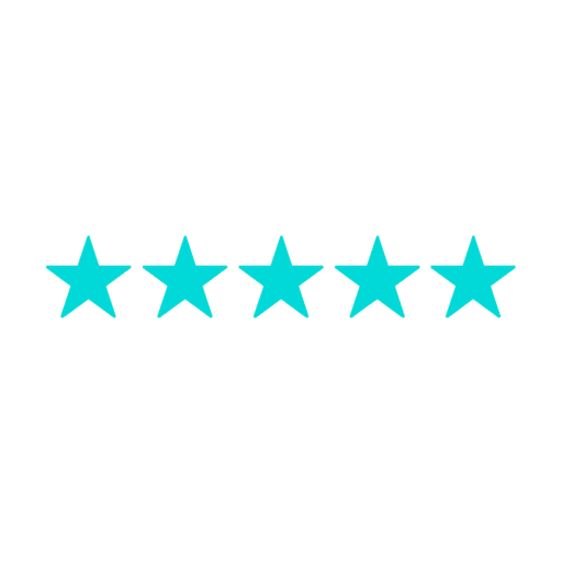 Five turquoise stars on a white background representing premium five-star personal training at Focus Health & Fitness in Norwest, Hills District.